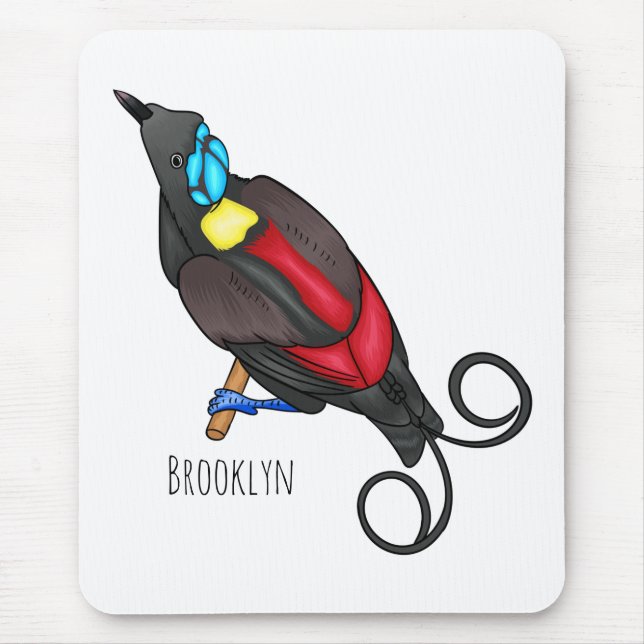 Wilson's bird-of-paradise bird cartoon  mouse pad (Front)