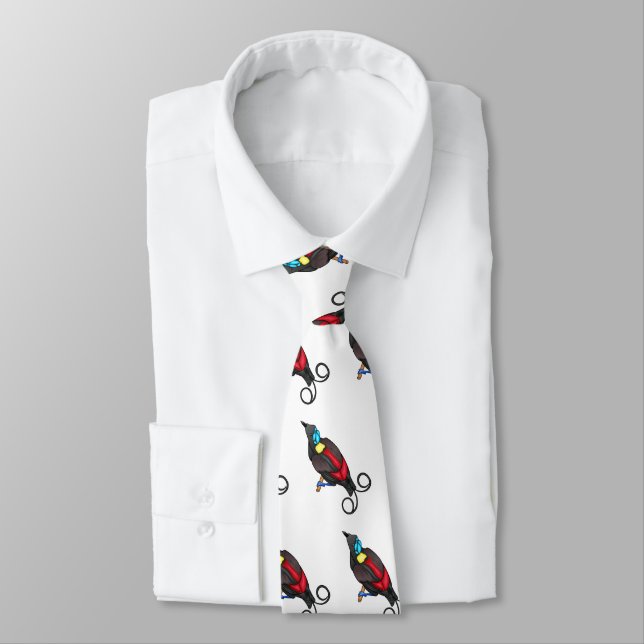 Wilson's bird-of-paradise bird cartoon  neck tie (Tied)