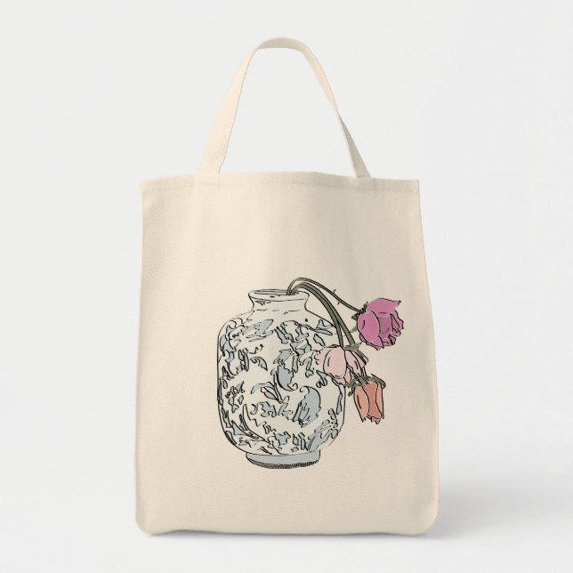 Wilted Roses in a Vase Reusable Tote Grocery Bag (Front)