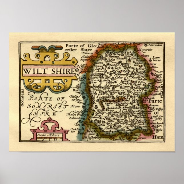 Wiltshire County England Old Antiquarian Atlas Map Poster (Front)
