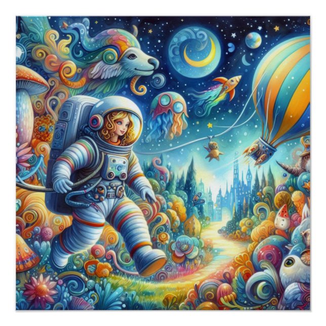 Wimsical Astronaut World  Poster (Front)