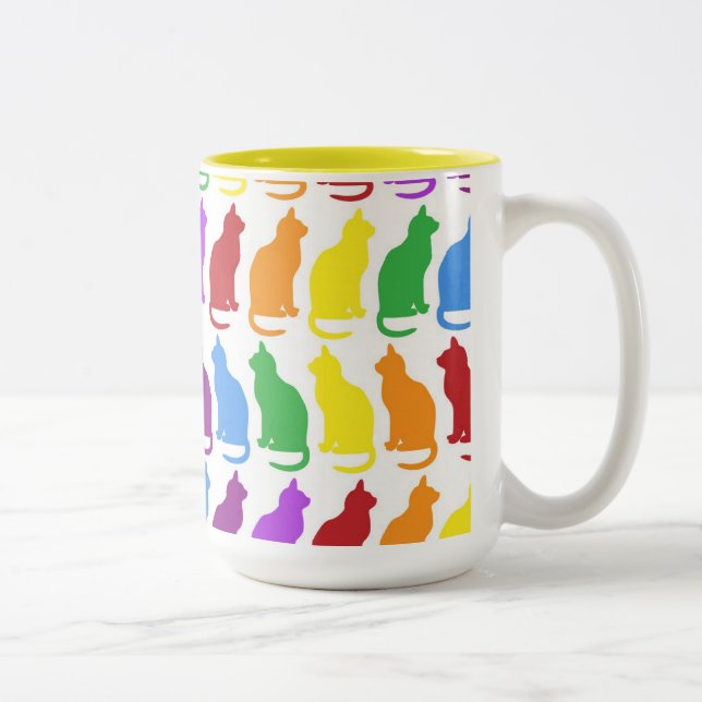 Wimsical Bright Neon Cute Cats Pattern Two-Tone Coffee Mug (Right)
