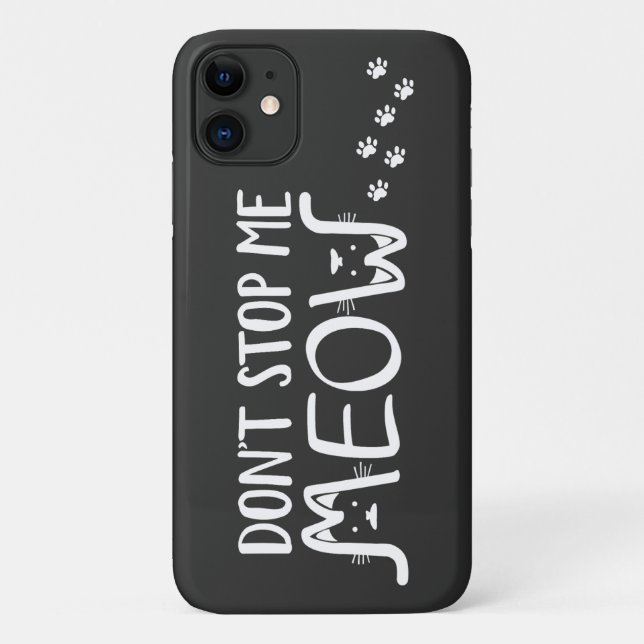 Wimsical Fun Meow Black And White Cat Typography Case-Mate iPhone Case (Back)