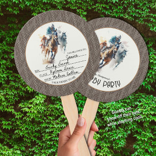 Win Place Show Racehorses Derby Party Brown Hand Fan