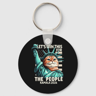 Win This For The People Funny Cat Statue Of Libert Keychain