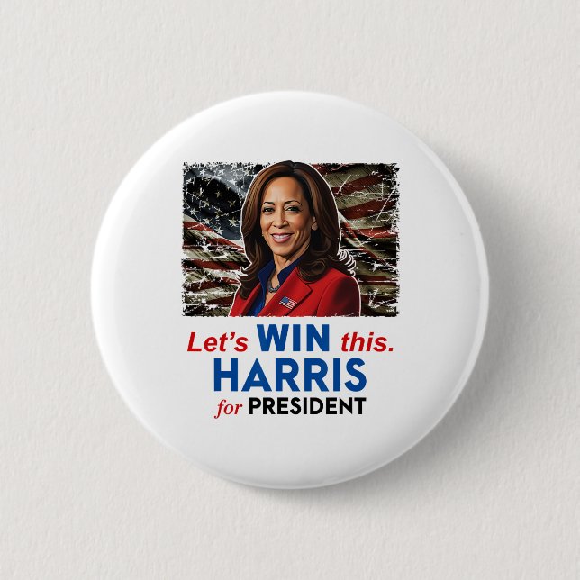 Win This Harris For President Kamala Harris 2024 V Button (Front)