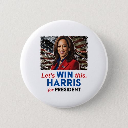 Win This Harris For President Kamala Harris 2024 V Button