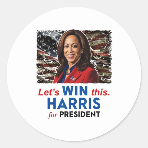 Win This Harris For President Kamala Harris 2024 V Classic Round Sticker