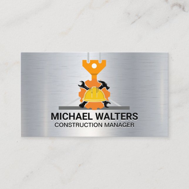 Winch Crane Construction | Wrench Hammer Business Card (Front)