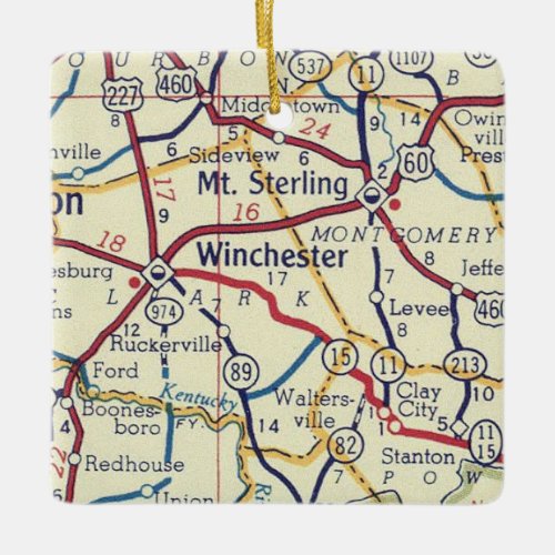Winchester KY Vintage Map Ceramic Ornament