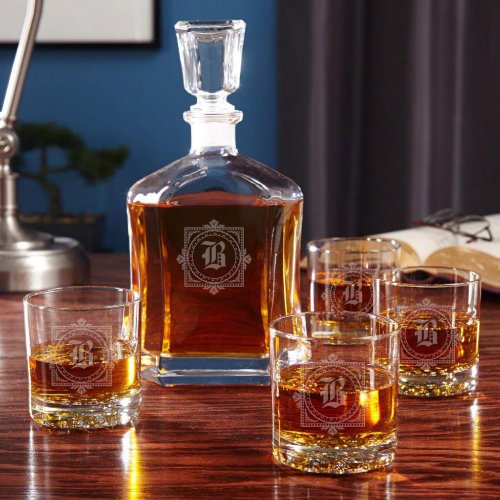Winchester Monogram Whiskey Glass Set  Decanter