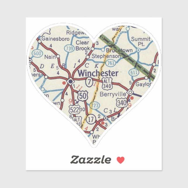 Winchester Virginia Vintage Map Sticker (Sheet)