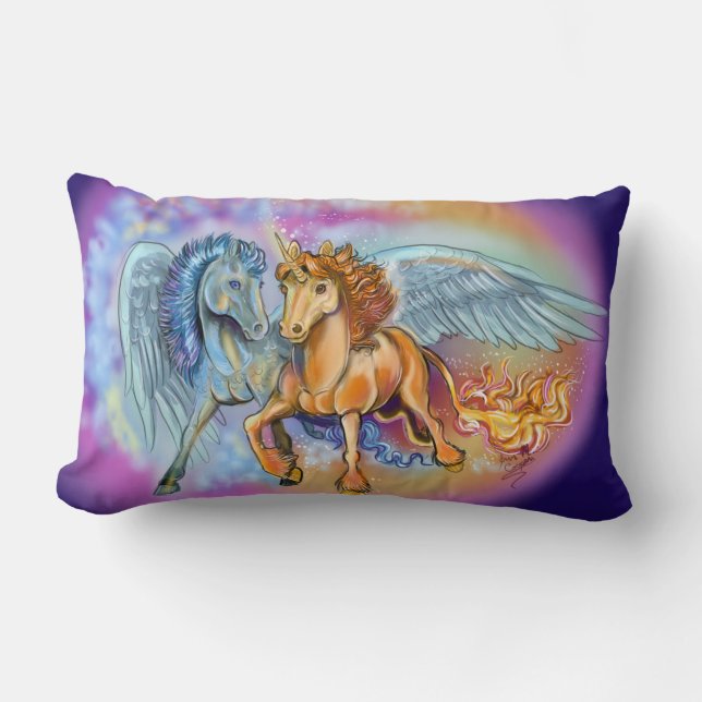 Wind and Flame, Pegasus and Unicorn Lumbar Pillow (Front)