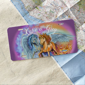 Wind and Flame, Pegasus and Unicorn with names License Plate