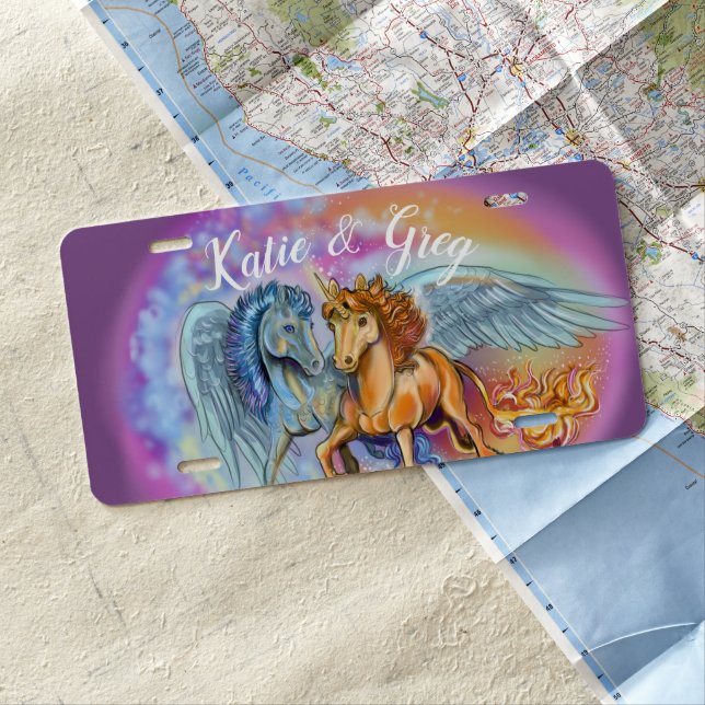 Wind and Flame, Pegasus and Unicorn with names License Plate (In Situ)
