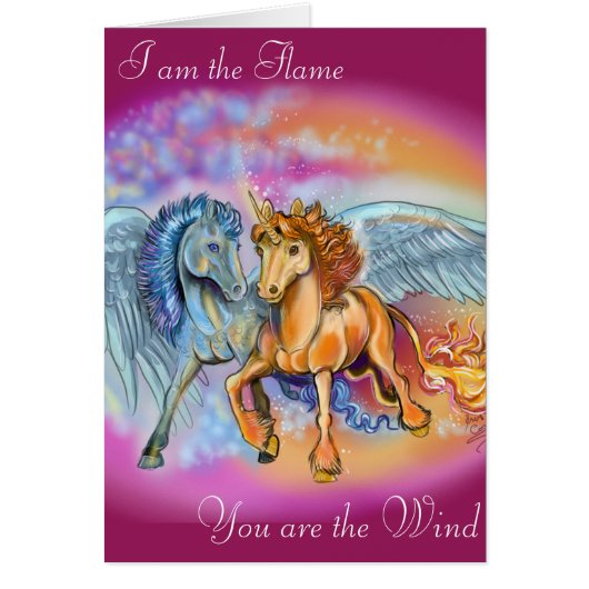 Wind and Flame Romantic Unicorn Pegasus Card (Front)