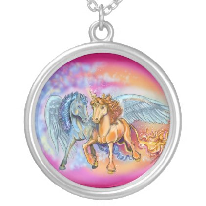 Wind and Flame unicorn pegasus~necklace Silver Plated Necklace