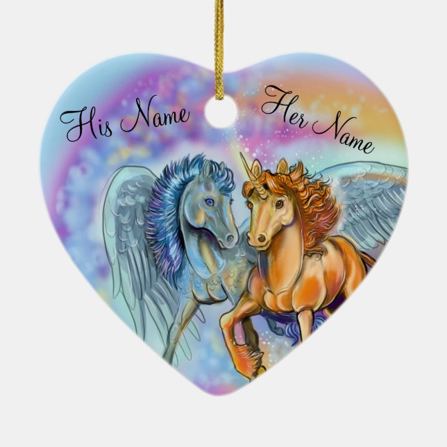 Wind and Flame Unicorn Pegasus~ornament Ceramic Ornament (Back)