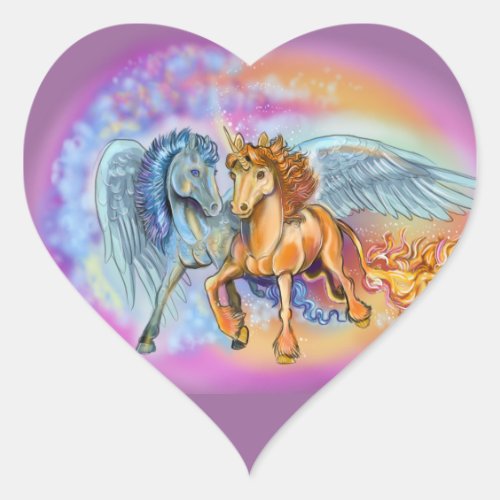 Wind and Flame Unicorn Pegasusstickers Heart Sticker