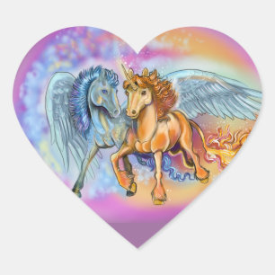 Wind and Flame Unicorn Pegasus~stickers Heart Sticker