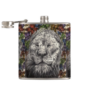 Wind Beneath My Wings Lion Butterflies Nature Art Hip Flask