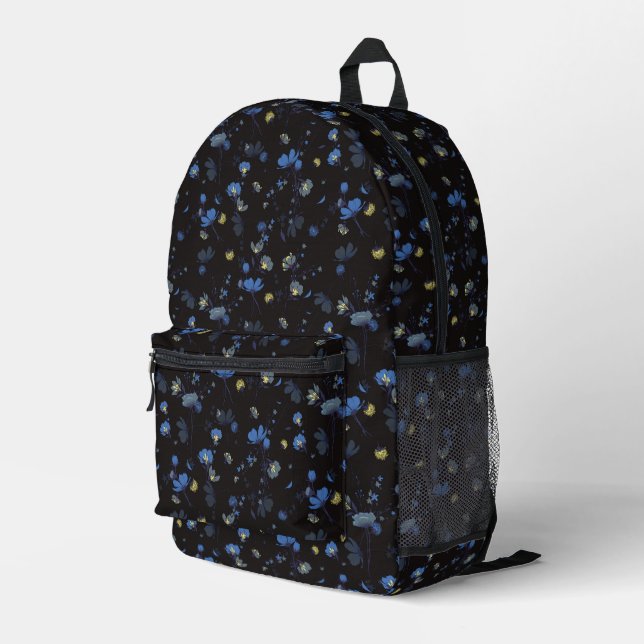 Wind Blown Floral Pattern Printed Backpack (Back Corner Right)