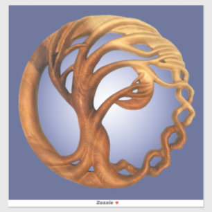 Wind Blown Tree & Crescent Moon Wood Carving Sticker