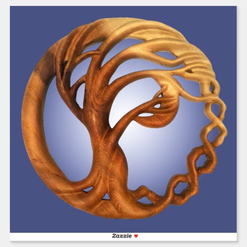 Wind Blown Tree  Crescent Moon Wood Carving Sticker