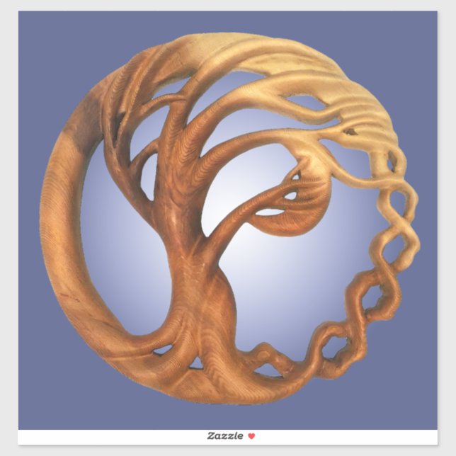 Wind Blown Tree & Crescent Moon Wood Carving Sticker (Sheet)