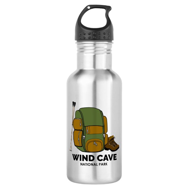 Wind Cave National Park Backpack Stainless Steel Water Bottle (Front)