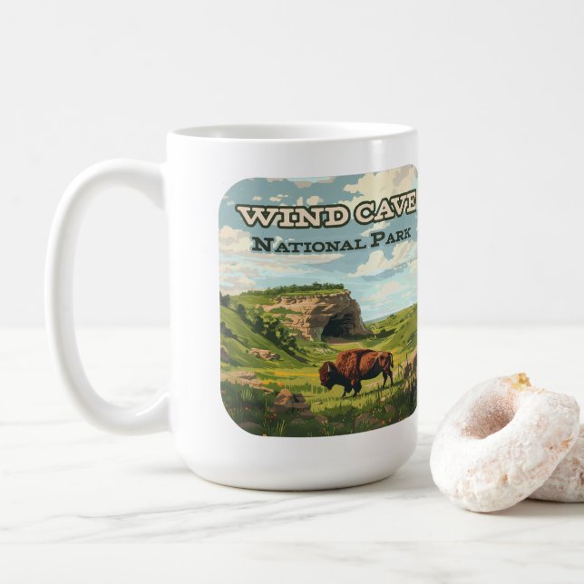 Wind Cave National Park Bison South Dakota Coffee Mug (With Donut)
