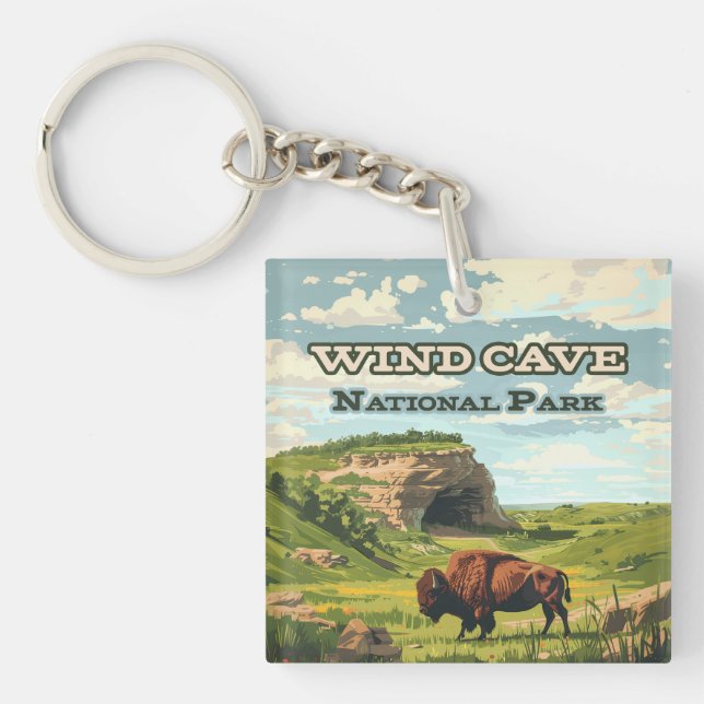 Wind Cave National Park Bison South Dakota Keychain (Front)