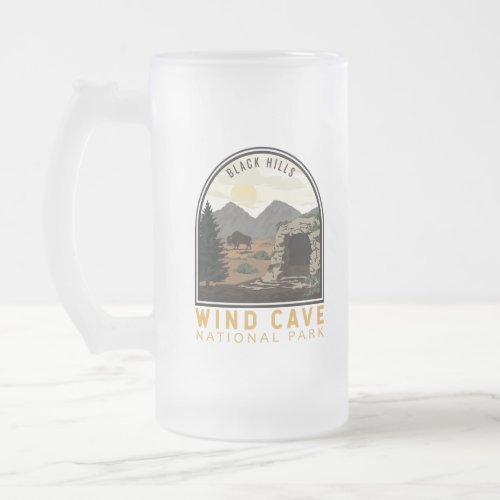 Wind Cave National Park Black Hills Vintage Emblem Frosted Glass Beer Mug