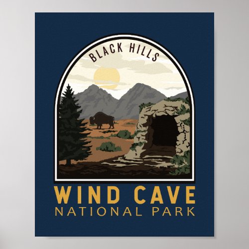 Wind Cave National Park Black Hills Vintage Emblem Poster