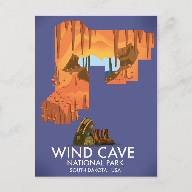 Wind Cave National Park hiking travel poster. Postcard (Front)