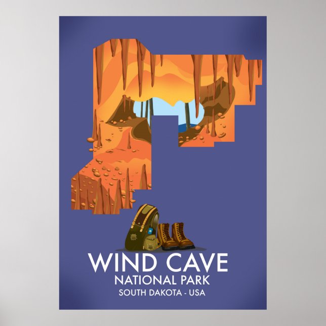 Wind Cave National Park hiking travel poster. Poster (Front)