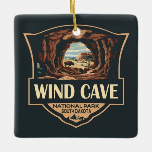 Wind Cave National Park Illustration Retro Badge Ceramic Ornament