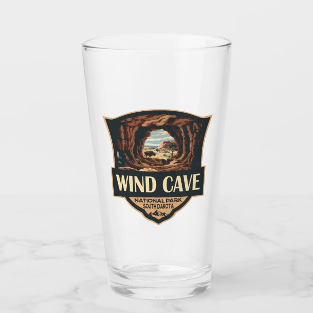 Wind Cave National Park Illustration Retro Badge Glass (Front)
