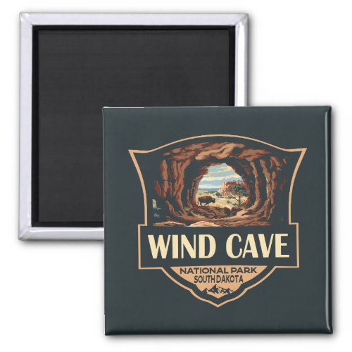 Wind Cave National Park Illustration Retro Badge Magnet