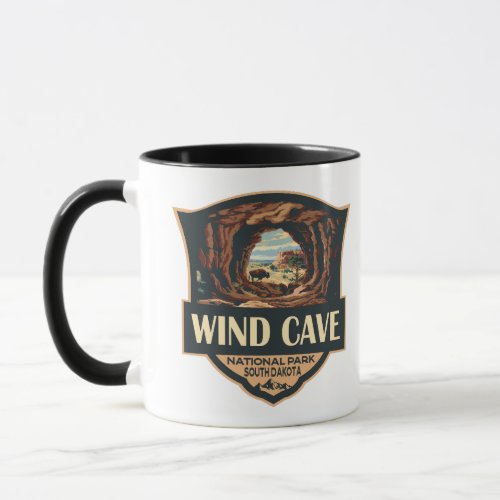 Wind Cave National Park Illustration Retro Badge Mug