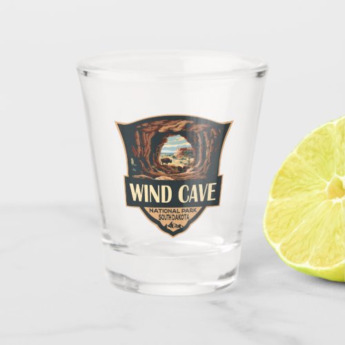 Wind Cave National Park Illustration Retro Badge Shot Glass