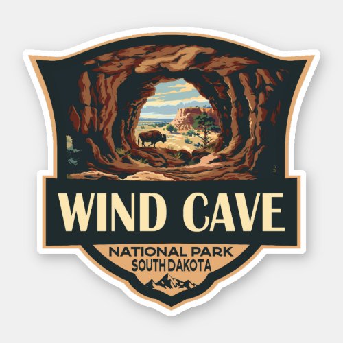 Wind Cave National Park Illustration Retro Badge Sticker