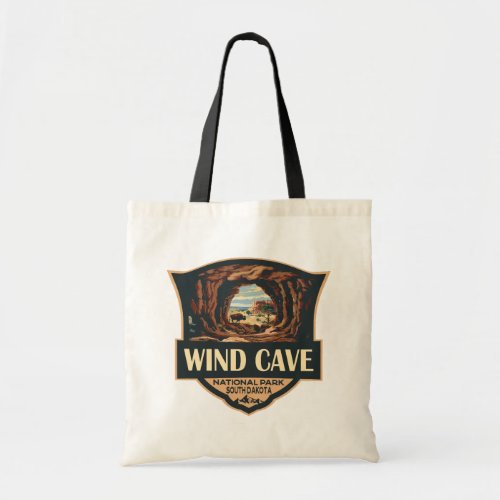 Wind Cave National Park Illustration Retro Badge Tote Bag