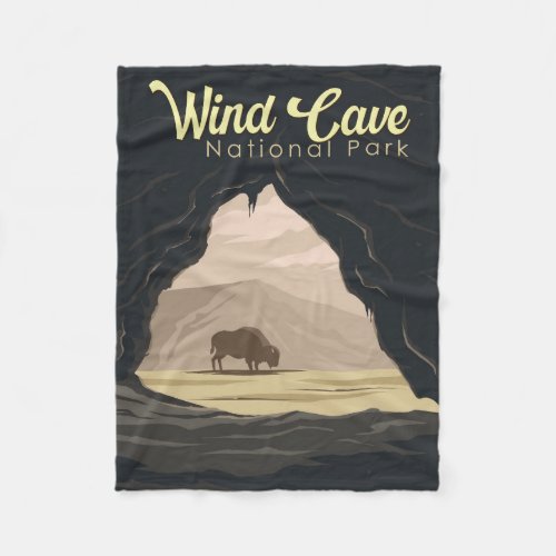 Wind Cave National Park Illustration Travel Art Fleece Blanket