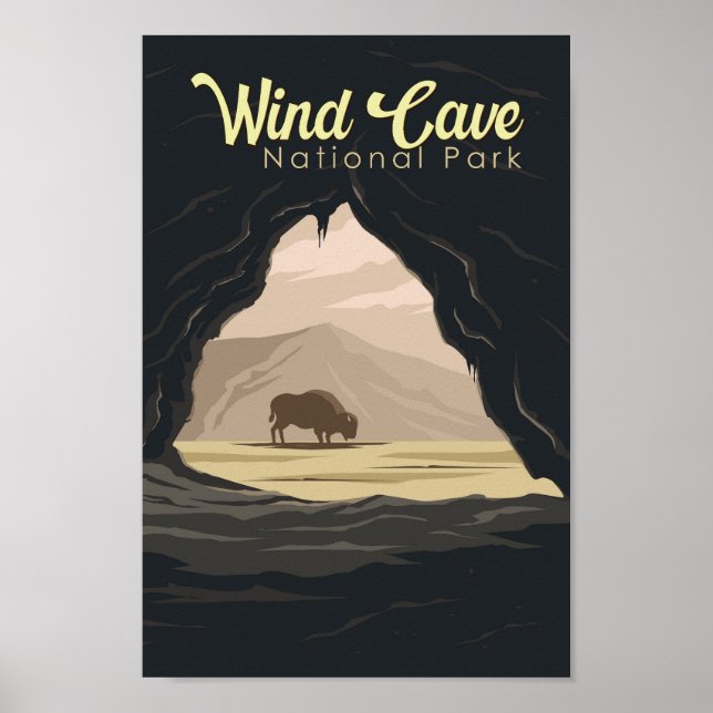 Wind Cave National Park Illustration Travel Art Poster (Front)