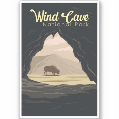 Wind Cave National Park Illustration Travel Art Sticker