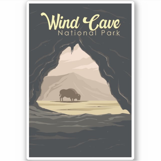 Wind Cave National Park Illustration Travel Art Sticker (Front)