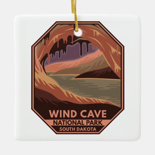 Wind Cave National Park Minimal Retro Emblem Ceramic Ornament