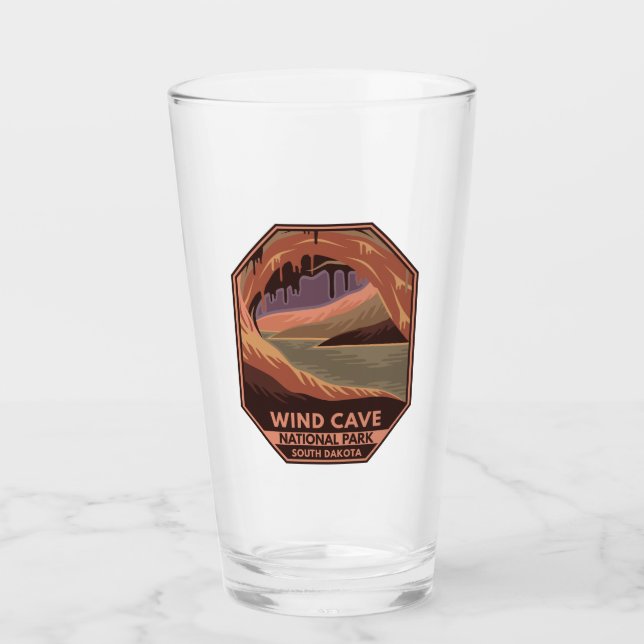 Wind Cave National Park Minimal Retro Emblem Glass (Front)