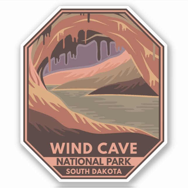 Wind Cave National Park Minimal Retro Emblem Sticker (Front)